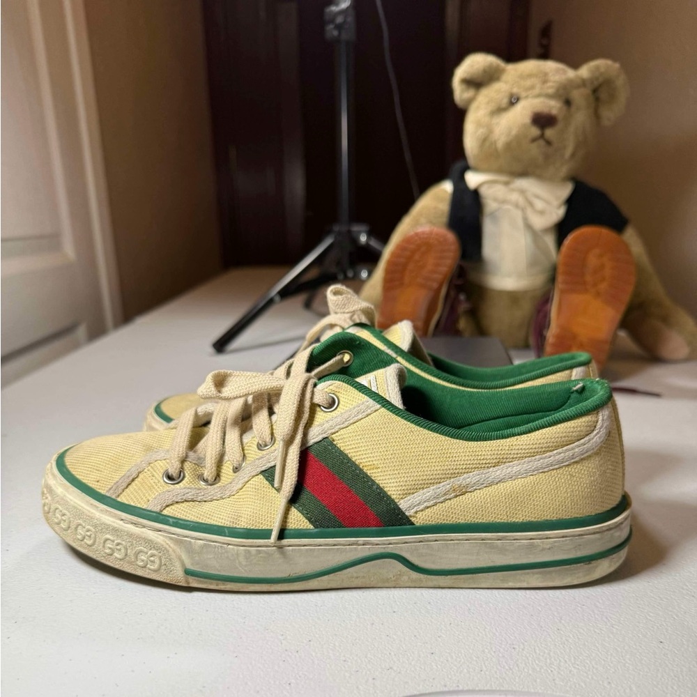 Used women Gucci Tennis 1977 Canvas Trainers in Cream Canvas White Sz 38 / US 8 - Picture 7 of 12